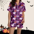 thumbnail image 4 of enyan Women Halloween Pjs Pajamas Set 2 Piece Lounge Sets Print Autumn themed Sleepwear Button Soft Dark Blue,XXL, 4 of 6