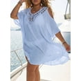 thumbnail image 5 of MOJOGO Women's Beach Cover Up Backless Crochet Lace Cover Up Dress Cold Shoulder Coverups Summer Pool Linen Blend Outfits Blue Free Size, 5 of 5