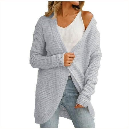 

Ziloco Fashion Woman Long Sleeve T-Shirt Autumn Sweater Cardigan Solid Blouse Tops scrub jacket Gray M