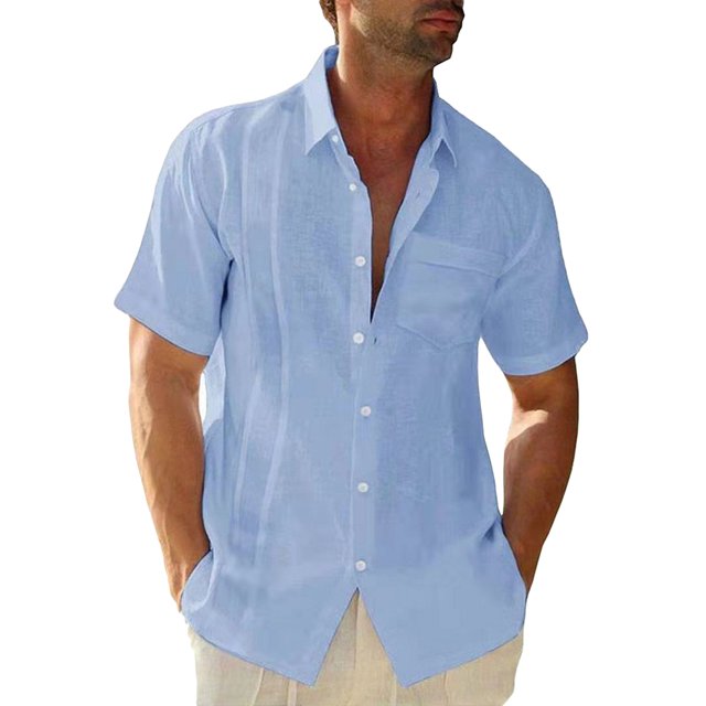 Sunloudy Camisa casual para hombre, color sólido, manga corta, cuello de solapa, ajuste delgado, tops de ocio con botones Sunloudy moda