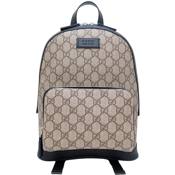 Pre-Owned GUCCI 779869 Backpack in GG Supreme Canvas and Leather, Beige Black,...