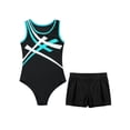 thumbnail image 5 of iiniim Kids Girl Boy Dance Leotard Sleeveless Unitard Biketard Bodysuit with Shorts Gymnastics Jumpsuit Blue Green&Black 8, 5 of 7
