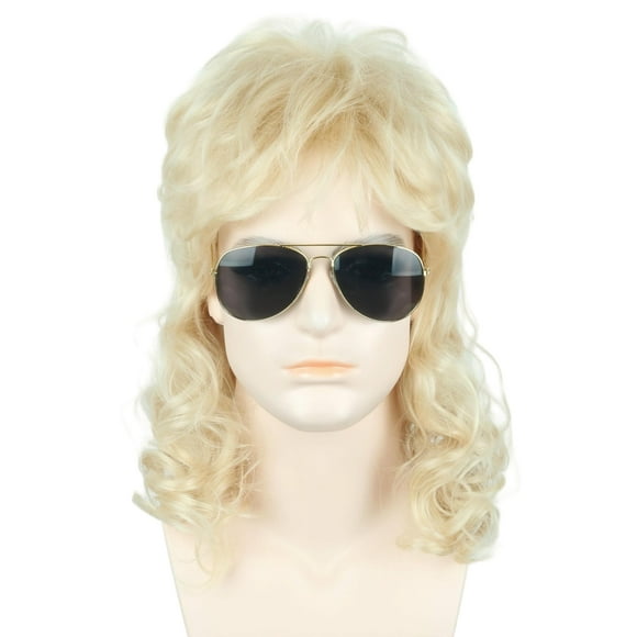 Peluca de disfraz LeMarnia Blonde Mullet, cabello rockero de los 80 para hombre
