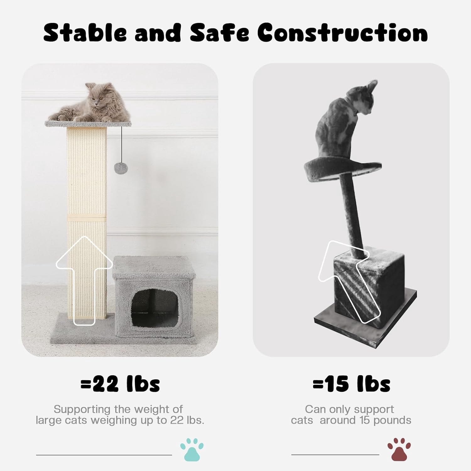 Cat Scratching Post with Perch, Sisal Cat Scratchers for Indoor Cats, Large Cat Scratching Post with Fluffy Ball, 31 Inches Tall Cat Scratching Tower, Gray