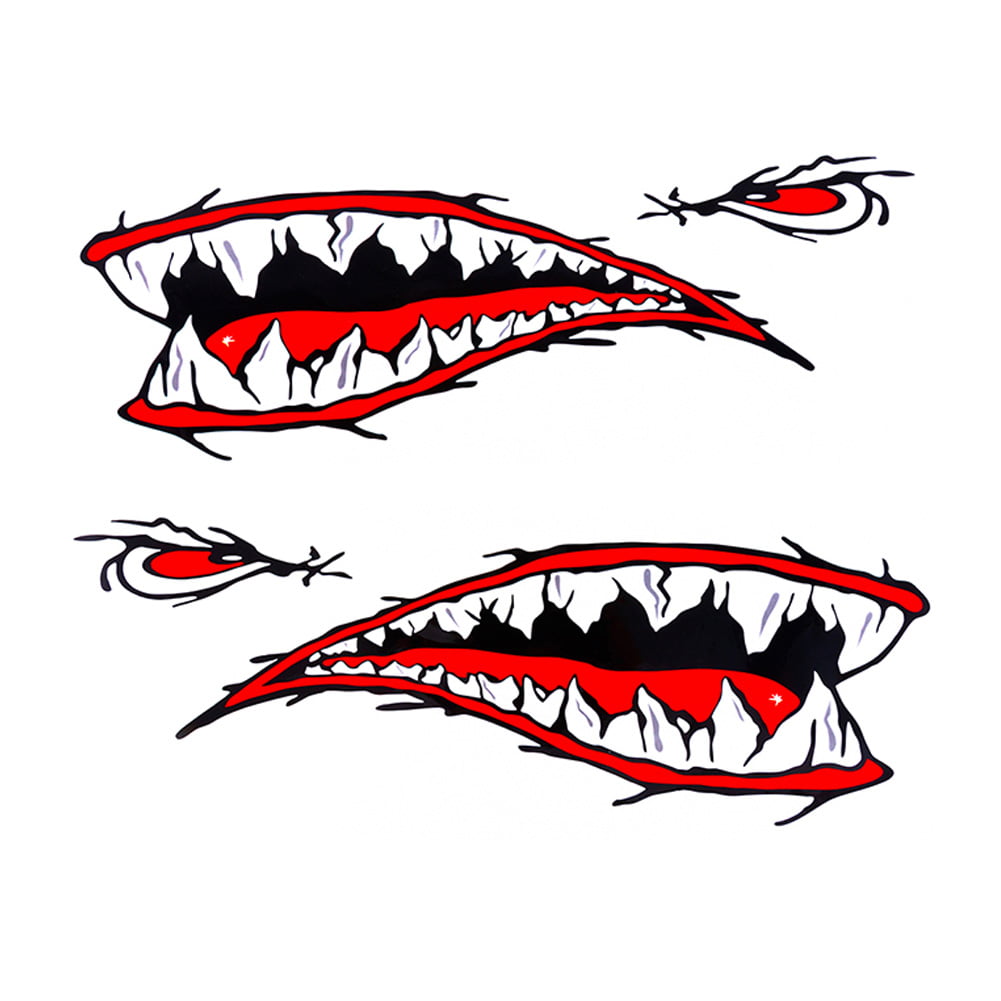 2 Pieces Shark Teeth Mouth Gill Stickers Decals Kayak Boat Fishing Graphics 