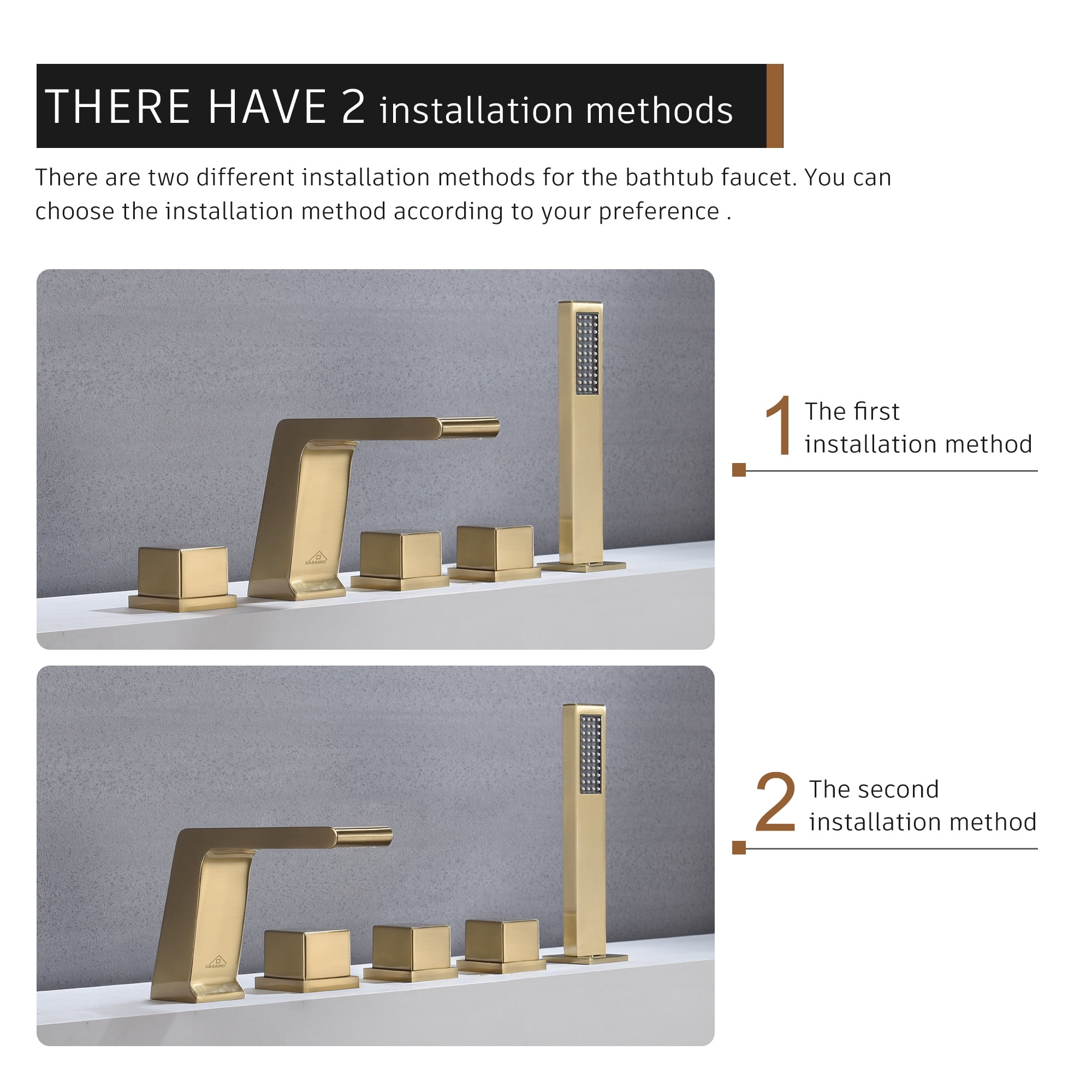 Boyel Living 5-Hole Deck Mounted Bathtub Faucet Bathroom Roman Tub Faucet with Hand-Held Shower Sprayer Brushed Gold