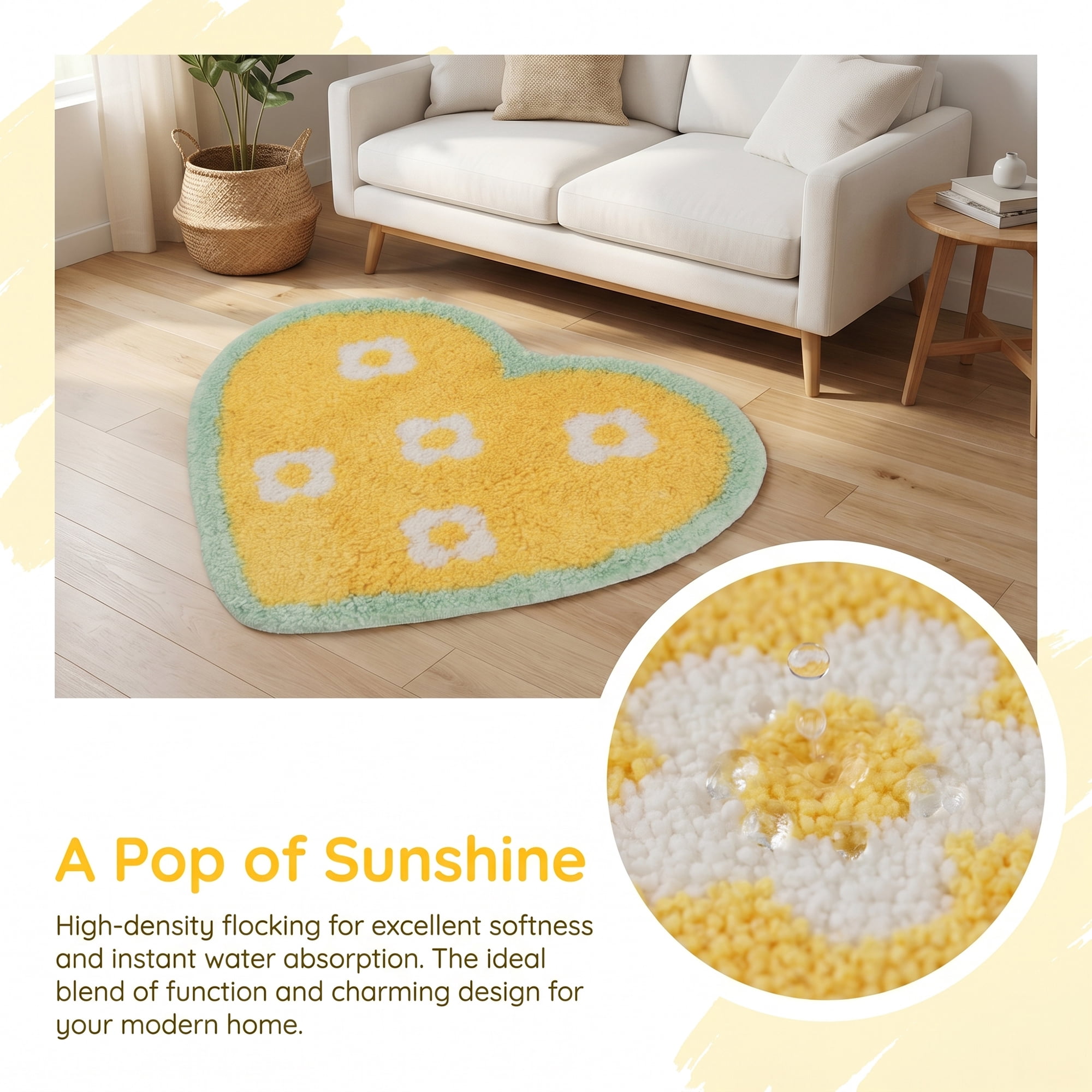 Unique Bargains Small Heart Rug Non-Slip Soft Shaggy Faux Fur Area Rug 19" x 16" Yellow