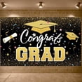 thumbnail image 3 of Gold Grad Cap Graduation Banner Colorful Stars Grad Backdrop Confetti Design Black Background Academic Background for Graduation Party College Graduation Grad Photo Shoot, 3 of 5
