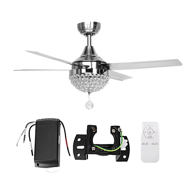 Brrnoo 44 Inch 4 Blades Crystal Ceiling Fan LED Light with ...