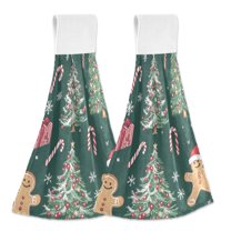 Yayeee Kitchen Hanging Hand Towels Set of 2 with Loop Bathroom Absorbent Tie Towel, Red Christmas Gingerbread