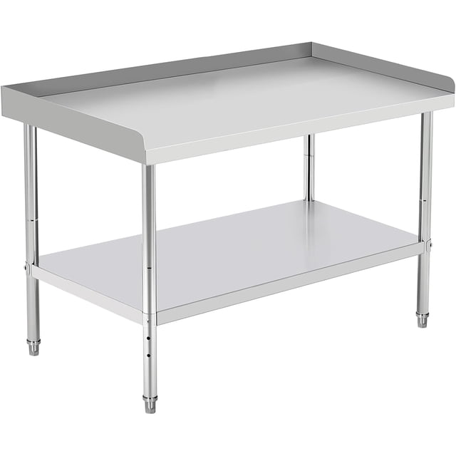 60 In x28 In x30 In Stainless Steel Grill and Equipment Stand - NSF-Certified Heavy-Duty Prep Table with Adjustable Legs and 2 In Edge Baffle