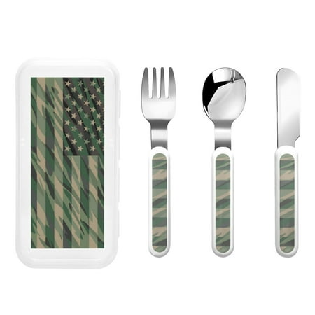 

Daiia Jungle Green Camo USA Flag for Stainless Steel Kids Silverware Set - Children’s Utensil Set - Children s Knife Fork And Spoon Set - Metal Kids Cutlery Set