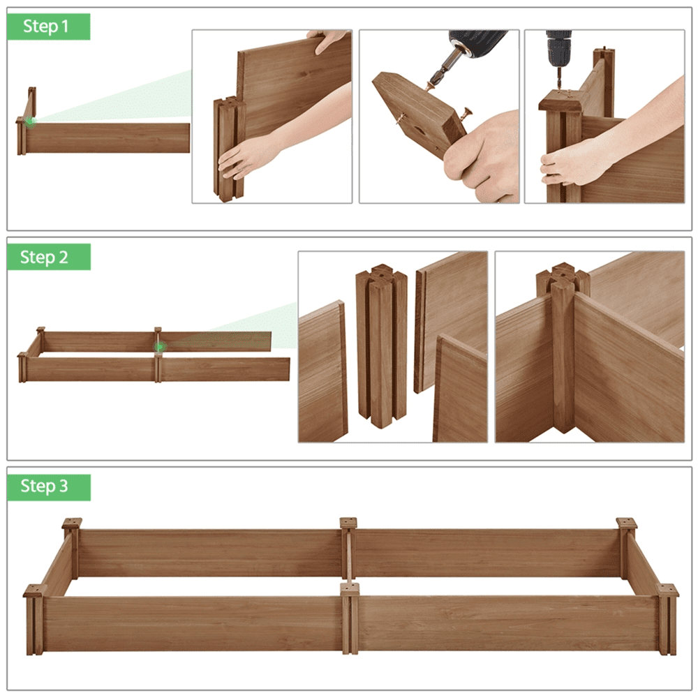 Renwick Wooden Raised Garden Bed Divisible Planter Box,Dark Brown