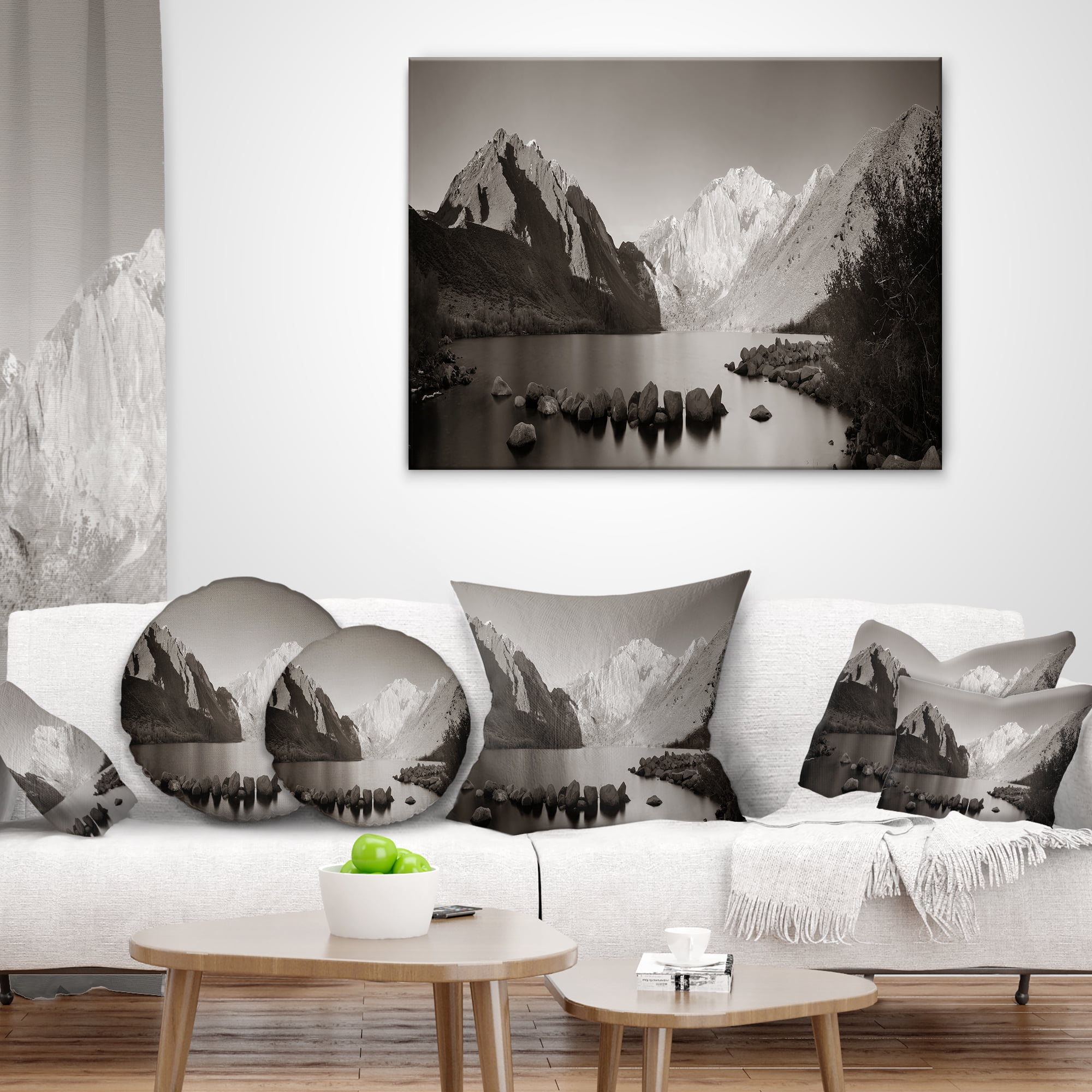 Designart Snow Mountain Lake Panorama - Landscape Printed Throw Pillow - 18x18