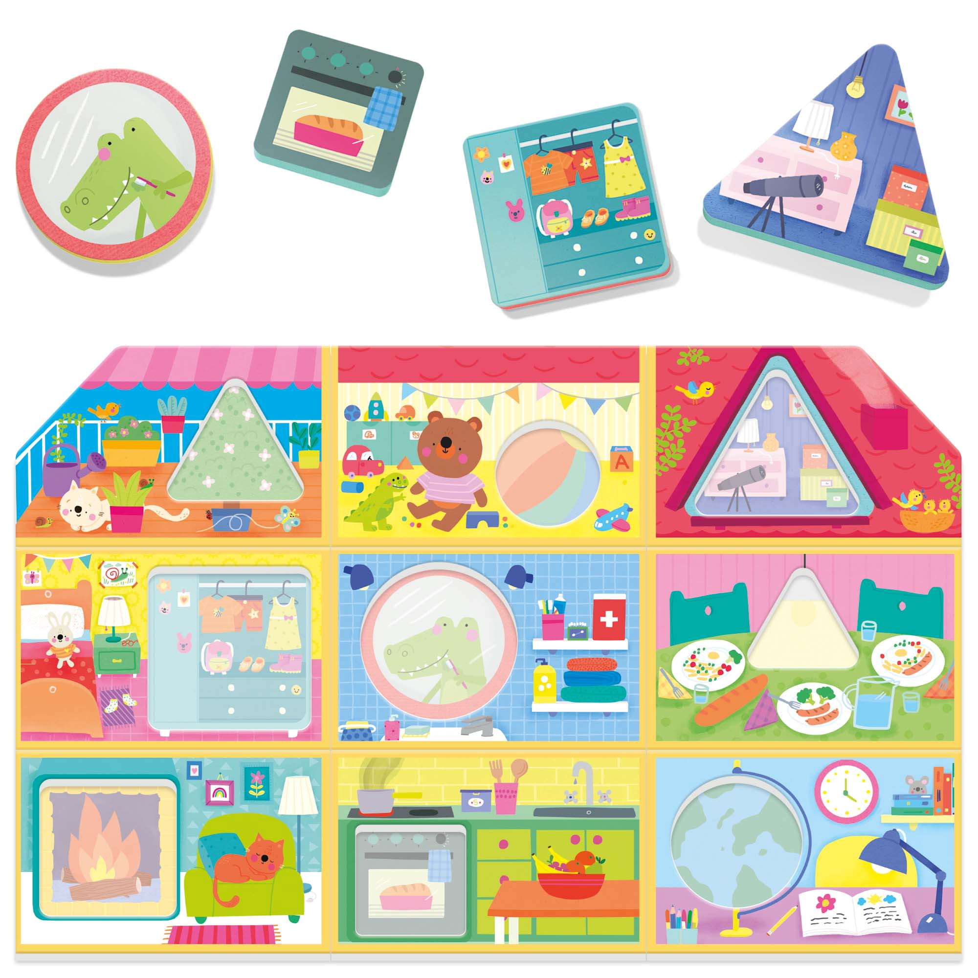 Headu: Wooden Shapes Montessori - Baby House - Animal & Objects Matching Game, Sorting & Tile Positioning Activity, Scene Puzzle Play, Toddlers 1-3