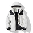 thumbnail image 2 of WTOBBY Men's Colorblock Outdoor Jacket, Unisex Loose Fit Hiking Camping Rain Coat, Windproof Water Resistant Mountaineering Jacket with Hood for Trekking Travel,White L, 2 of 4