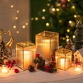 thumbnail image 5 of Glasseam Set of 3 Square Gold Ribbed Hurricane Candle Holders: Modern Metal Pillar Candle Holders for Table Centerpieces, Christmas, Wedding, and Indoor Decoration, 5 of 9