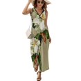 thumbnail image 2 of Vintage White Magnolia Pattern on Khaki Background Womens Night Club Maxi Dress V Neck Sleeveless Bohemia Long Dresses, 2 of 9