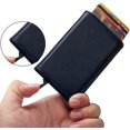 thumbnail image 3 of ORUYROP Credit Card Holder RFID Blocking Slim Wallet PU Leather Aluminum Business Card Holder Automatic Pop-up Card Case Security Travel Wallet, 3 of 4