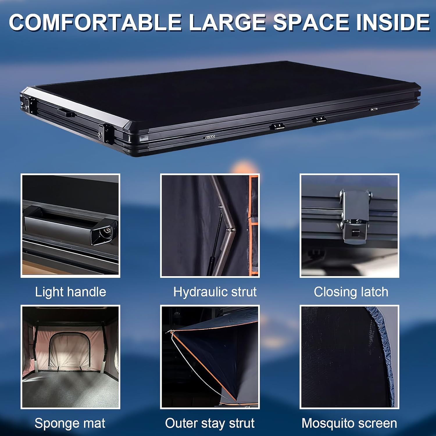 Rooftop Tent Hard Shell, Overland Rooftop Tent for Van Jeep SUV Truck Car Tent,Aluminum Alloy roof Tent Waterproof 2-3 People pop up Tents for Camping