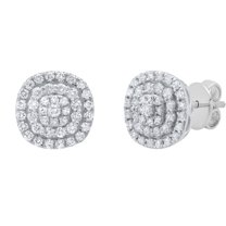 Dazzlingrock Collection Round White Diamond Triple Halo Cluster Pushback Stud Earrings for Women (0.95 ctw, Color I-J, Clarity I2-I3) in 925 Sterling Silver