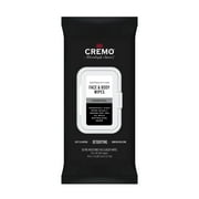Cremo Charcoal Face and Body Wipes, 30ct