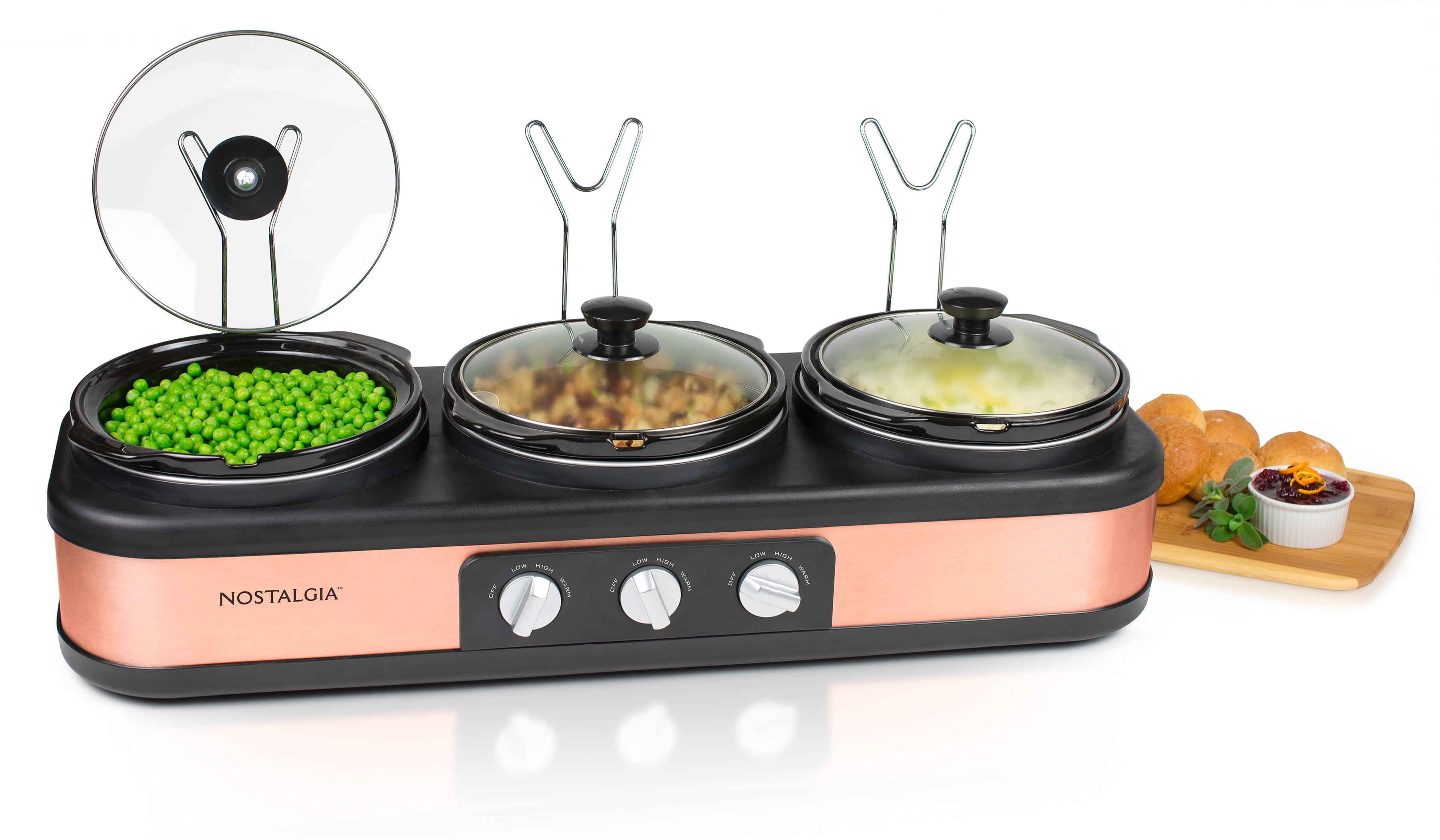 HomeCraft TSC25 3Station 2.5Quart Round Slow Cooker Buffet, Copper