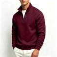 thumbnail image 2 of FENGYOU Mens Casual Quarter Zip Sweatshirt Fleece Lined Thick Pullover Stand Collar Long Sleeve Regular Fit Solid Top Wine L, 2 of 6