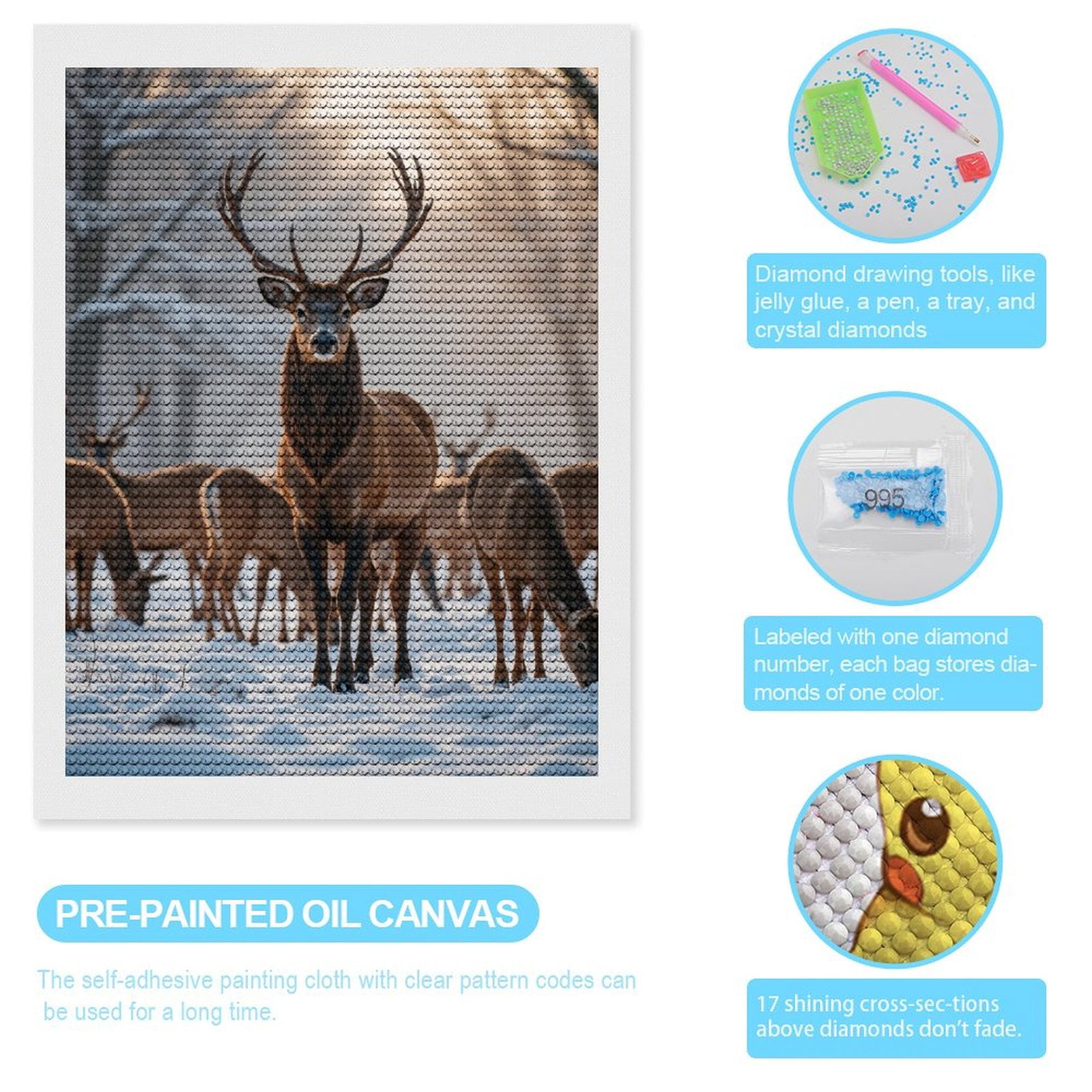 Diamond Art Kits for Adults, Deer Herd Winter Snowy Forest 5D Diamond Painting Kits for Adults Beginners, DIY Full Drill Diamond Painting, Gem Art and Crafts 12x16