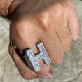 thumbnail image 2 of Men's Real Solid 925 Sterling Silver Initial Letter H Iced Baguette Flooded Out Big Hip Hop Ring Size 11, 2 of 9