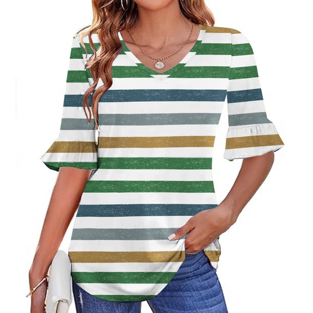 mfyjkho Tops Deportivos Para Mujer, Blusa Informal Con Cuello En V, Mangas Cortas Y Estampado Para Mujer Tops Para Hacer Ejercicio Xl