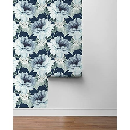 NextWall Harry & Grace Watercolor Floral Peel and Stick Wallpaper (Navy Blue & Slate Green)