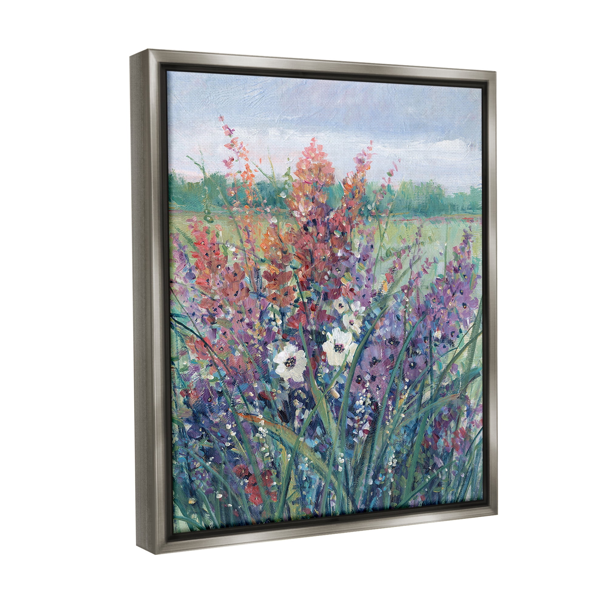 Stupell Industries Spring Meadow Florals Botanical & Floral Painting Gray Floater Framed Canvas Art Print Wall Art, 25 x 31