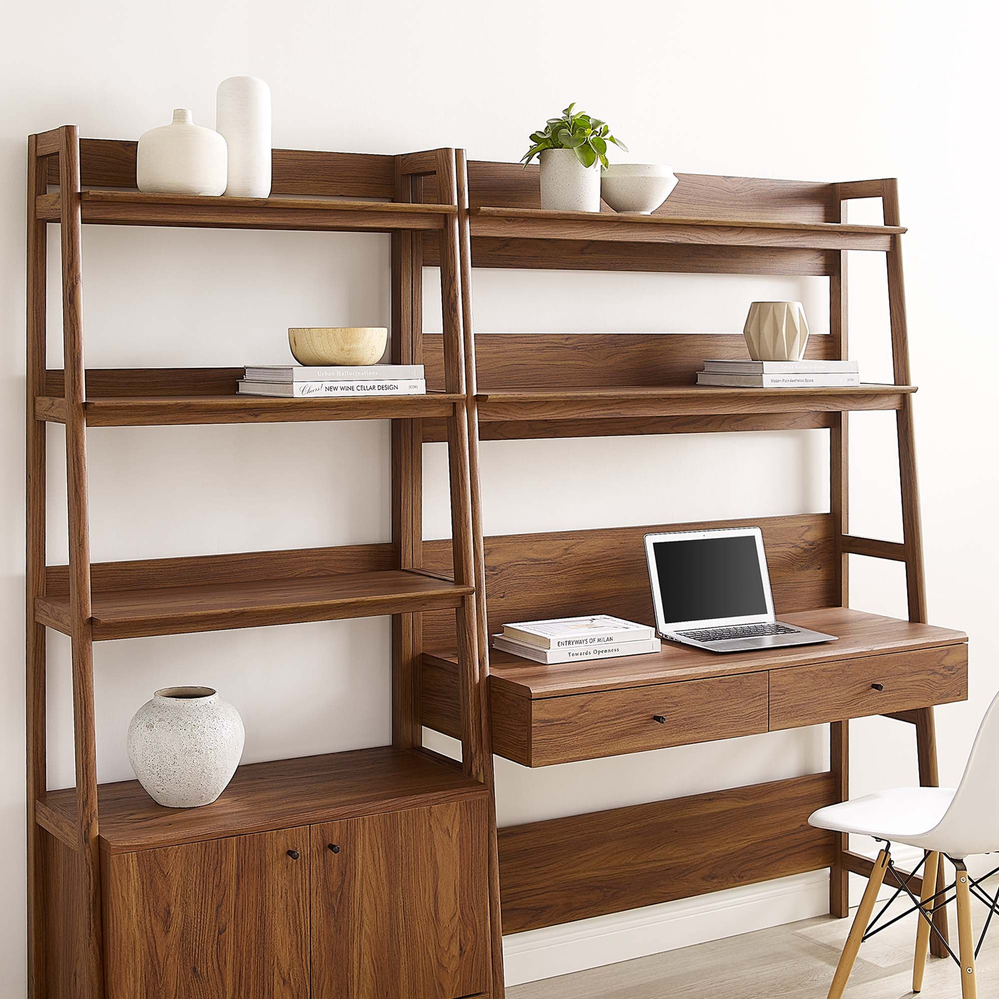 Modway Bixby 2-Piece Wood Office Desk and Bookshelf in Walnut