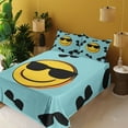thumbnail image 2 of Ambesonne Emoji Fitted & Top Sheet Set with Sham, Happy Summer Sunglasses Faces, Pale Turquoise Mustard, 2 of 5