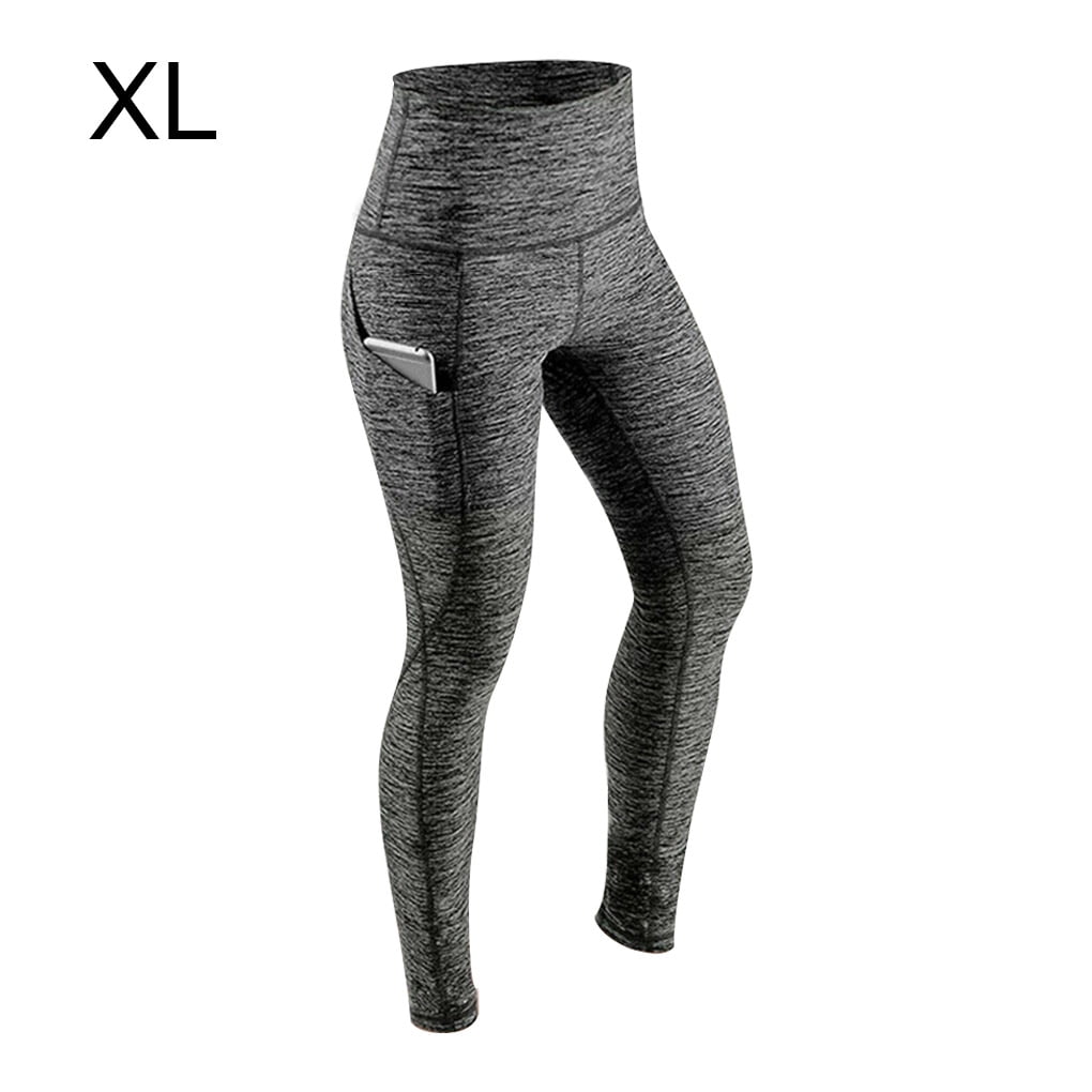 Leggings Taille Haute Yoga Stretch Pantalons Fitness Sports Femme Tenues Gris XL