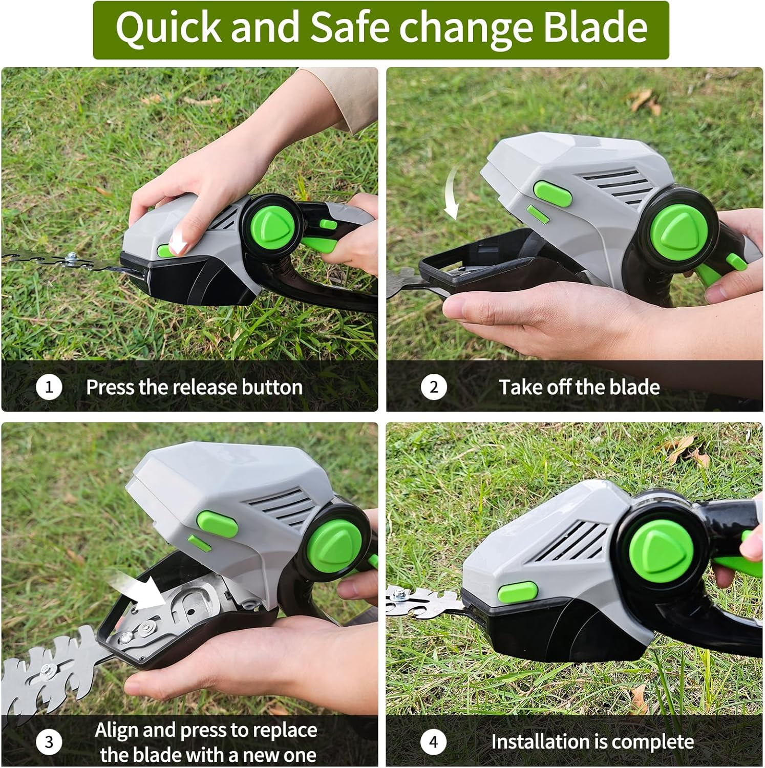 Cordless Hedge Trimmer, 2-in-1 Grass Shears Handheld with Battery and Charger, Electric Shrub Trimmer Kit for Garden, Yard and Lawn, Green