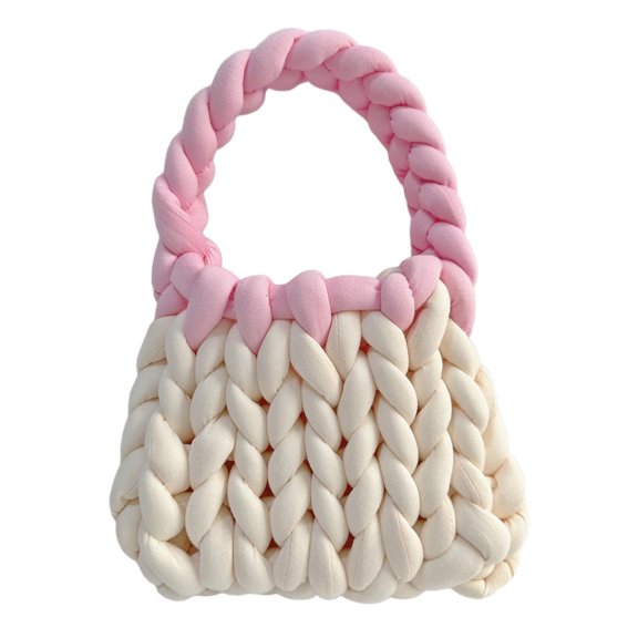 Milageto Handwoven Handbag Elegant Shoulder Bag Fashion Pouch Shopping Bag Soft Purse White