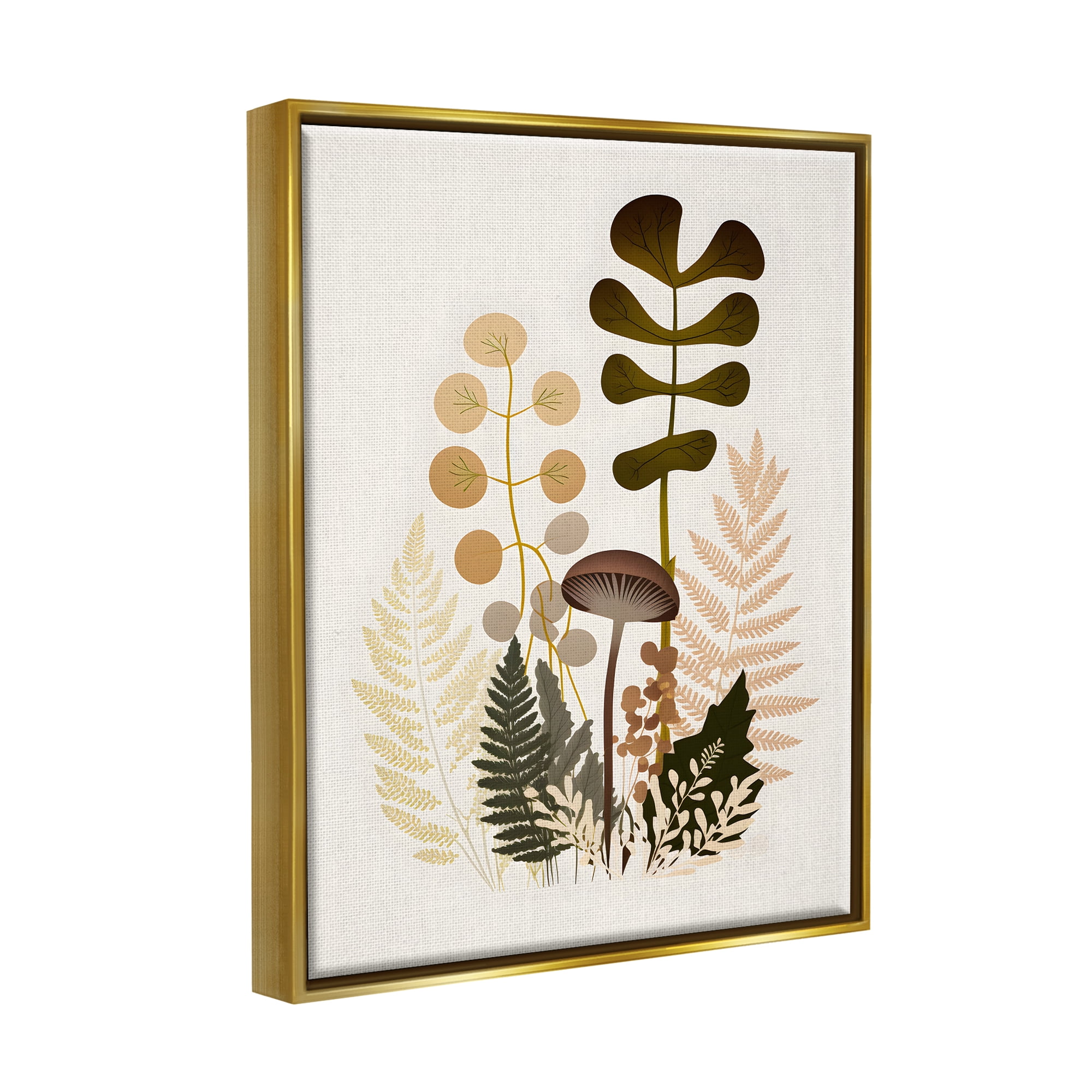 Stupell Industries Neutral Forest Botanicals Botanical & Floral Painting Gold Floater Framed Canvas Art Print Wall Art, 25 x 31
