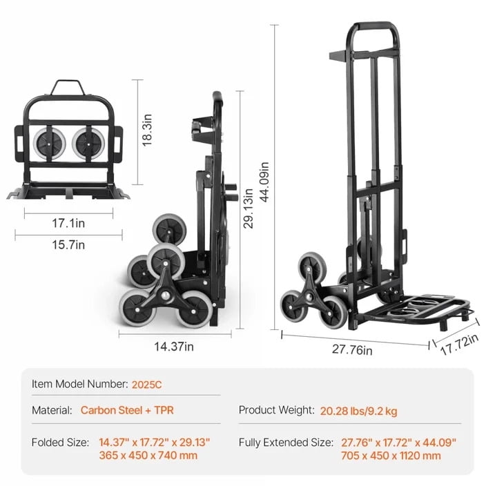SIHAO Stair Climbing Cart, 460 lbs Capacity Stair Climber Hand Truck Dolly, Heavy-Duty Folding Trolley Cart with 8 Wheels for Home Shopping Moving Warehouse