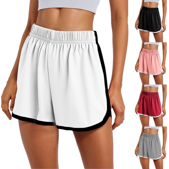 JoveMarine Athletic Shorts for Women, Running Shorts for Women Solid Elastic Waist - Loose Fit for Yoga Beach, Breathable Lightweight Summer Casual Bottoms with Stretch,Black L