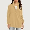 thumbnail image 2 of YOIAVAIOY Women's Solid Polo Sweatshirt Oversized Casual Pullover Sweatshirts Fall Fashion Stand Collar Tops with Pockets Khaki S, 2 of 10