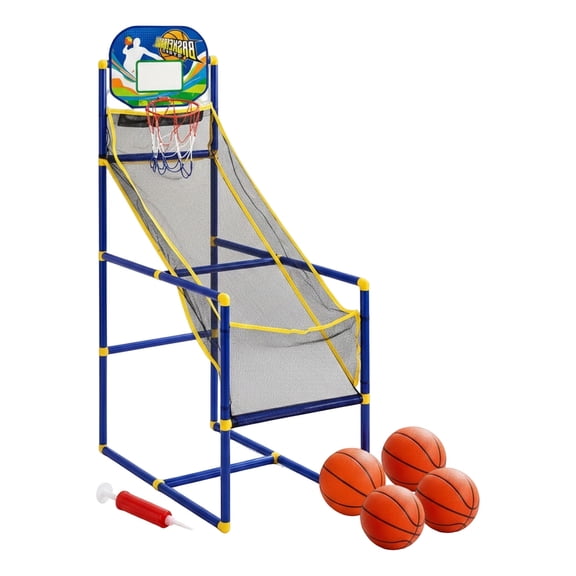 Portable Indoor Outdoor Basketball Arcade Game Stand Hoop Set With Air Pump Arcade Basketball Hoop Game For Family Blue-122X68X36Cm