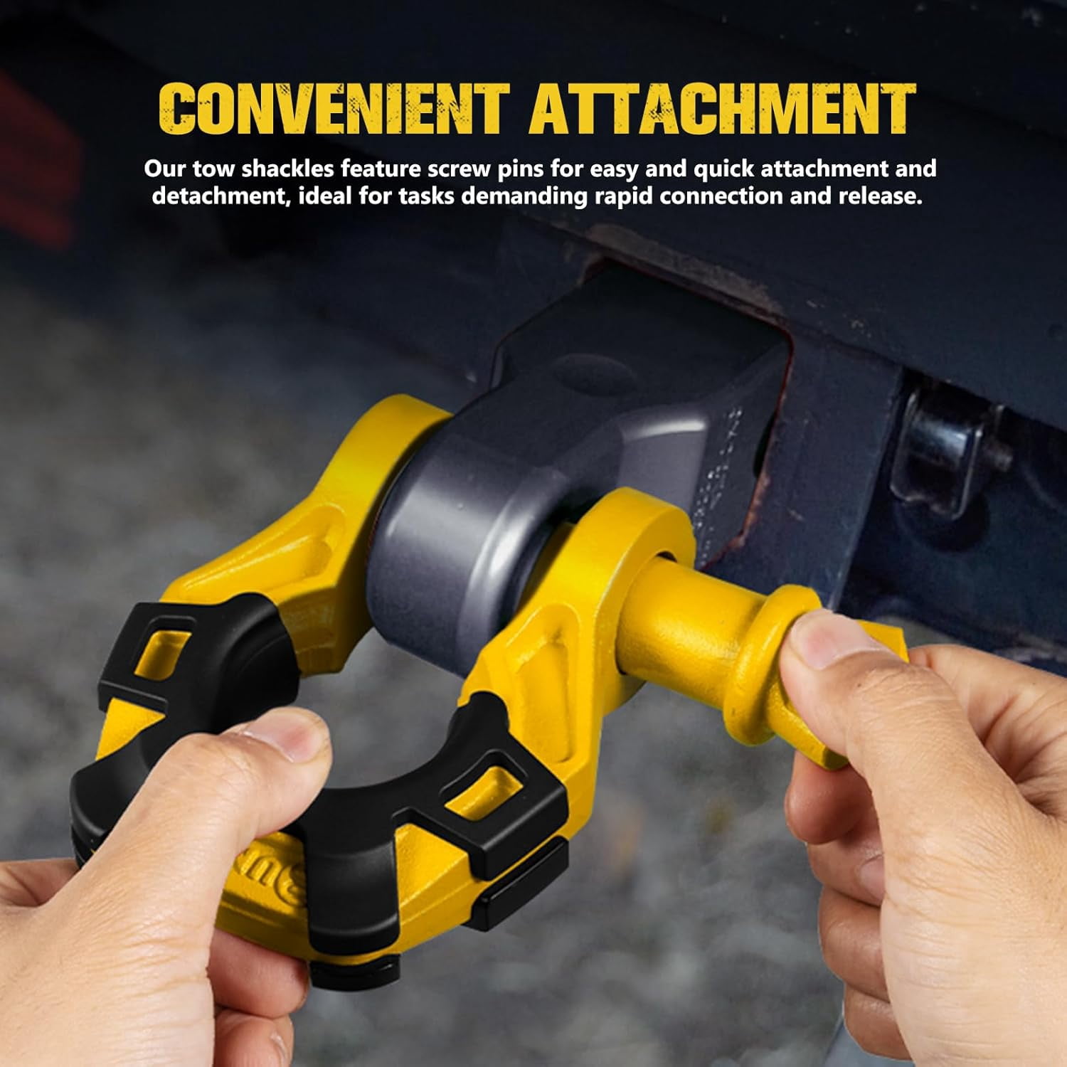 BUNKER INDUST 3/4" D Ring Shackle with 7/8" Pin,Yellow Tow Shackles with Isolator for Use with Tow Strap, Winch, 2 Pack Off-Road Recovery Shackle for Jeep Truck ATV UTV, 42,000lbs Break Strength