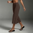 thumbnail image 7 of Workout Leggings Dqueduo Women's Fashion Solid Color Elastic Waist Yoga Capris Pants Brown M, 7 of 7