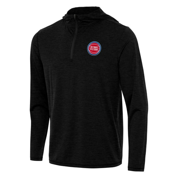 Men's Antigua Heather Black Detroit Pistons Tidy Quarter-Zip Hoodie