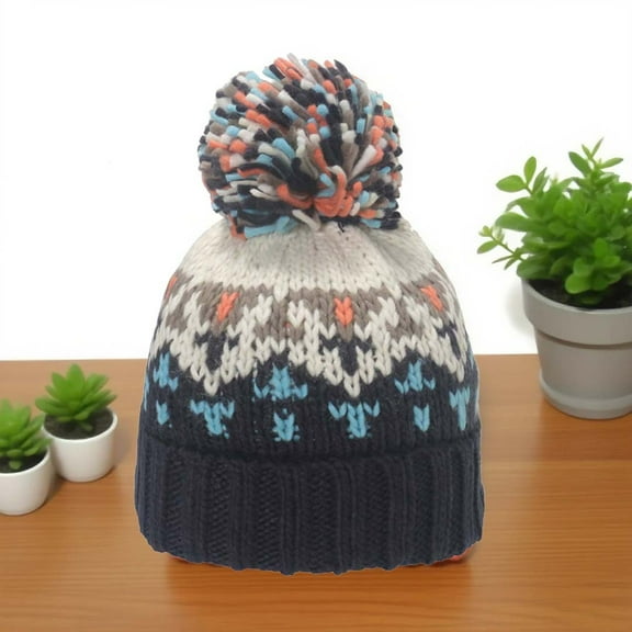 FAWUUDO Women's Winter Beanie Warm Hat with Pom PomThermal Fleece Lined Knit Cap Thick Cable Slouchy Soft for Ski Cold Weather Navy