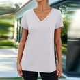thumbnail image 4 of Women's Solid Color V Neck Casual Short Sleeve T Shirt | Fashionable & Versatile Basic Tee Women's Everyday Top, 4 of 8