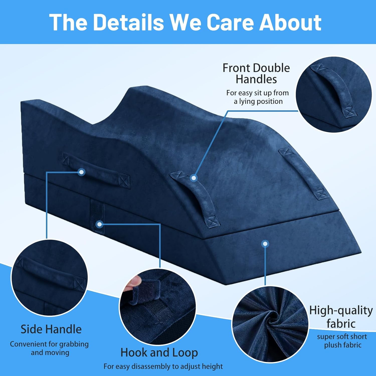Leg Elevation Pillows, Wedge Pillow for After Surgery Or Rest, Memory Foam Leg Support Adjustable, Back Knee Hip Ankles Pain Relief, Knee Pillow for Sleeping Blood Circulation Blue