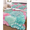 thumbnail image 3 of Quilts Twin-XL Size Bedding Set, Green Pink Shell Lightweight Quilted Comforter, Coastal Summer Beach Ocean Conch Soft Reversible Bedspread Coverlet with Pillow Covers for All Season, 68" x 98", 3 of 7